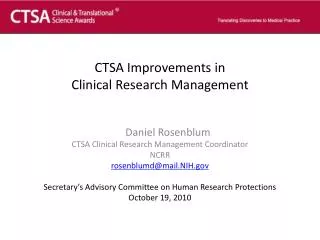 CTSA Improvements in Clinical Research Management