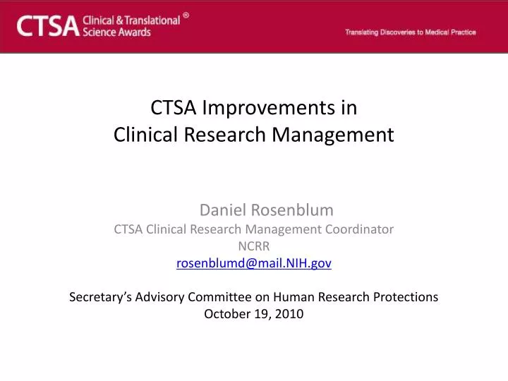 ctsa improvements in clinical research management