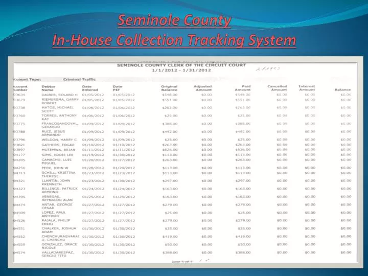 seminole county in house collection tracking system