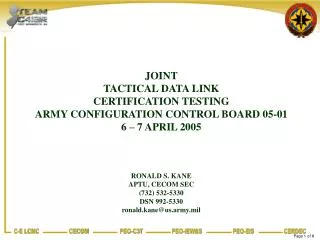 JOINT TACTICAL DATA LINK CERTIFICATION TESTING ARMY CONFIGURATION CONTROL BOARD 05-01