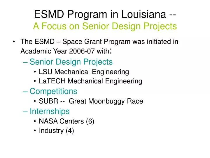 esmd program in louisiana a focus on senior design projects