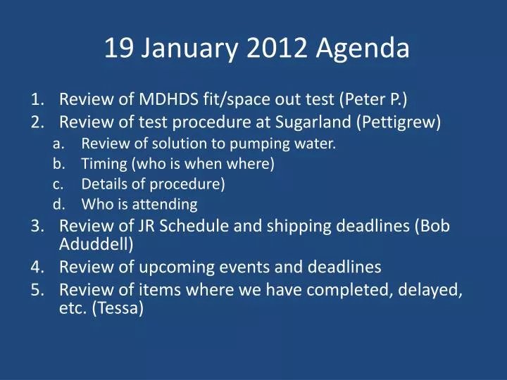 19 january 2012 agenda