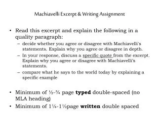 Machiavelli Excerpt &amp; Writing Assignment
