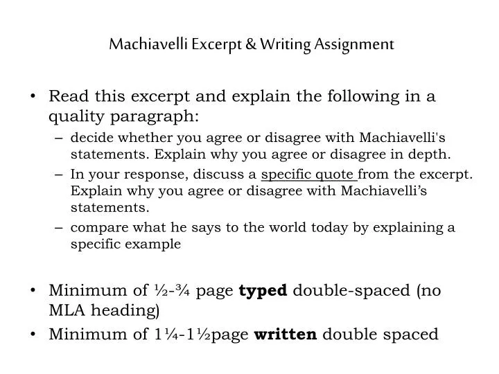 machiavelli excerpt writing assignment