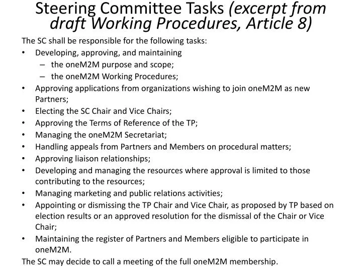 steering committee tasks excerpt from draft working procedures article 8