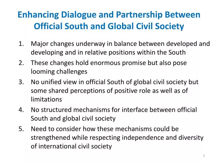 enhancing dialogue and partnership between official south and global civil society