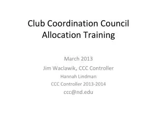 Club Coordination Council Allocation Training