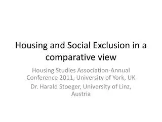 Housing and Social Exclusion in a comparative view