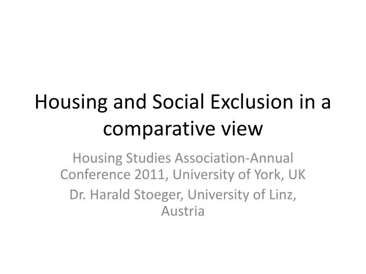 housing and social exclusion in a comparative view