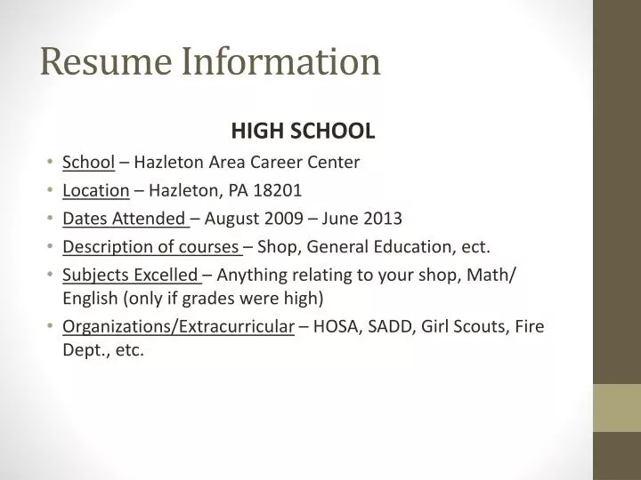 resume information