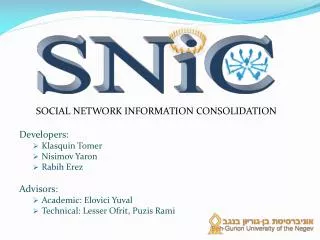 Social Network Information Consolidation Developers: Klasquin Tomer Nisimov Yaron Rabih Erez