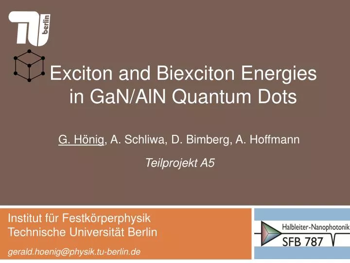 exciton and biexciton energies in gan aln quantum dots
