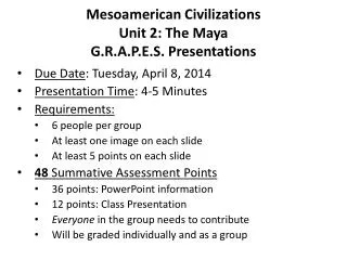 Mesoamerican Civilizations Unit 2: The Maya G.R.A.P.E.S. Presentations