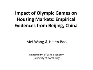Impact of Olympic Games on Housing Markets: Empirical Evidences from Beijing, China