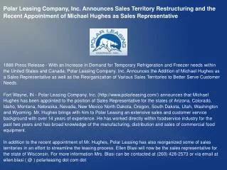 Polar Leasing Company, Inc. Announces Sales Territory