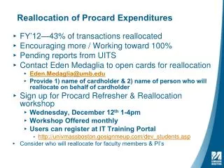 Reallocation of Procard Expenditures