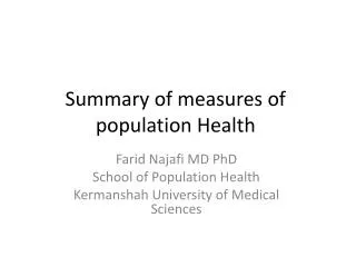Summary of measures of population Health