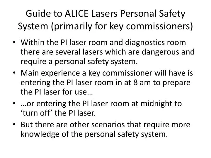 guide to alice lasers personal safety system primarily for key commissioners