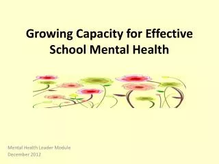 Growing Capacity for Effective School Mental Health