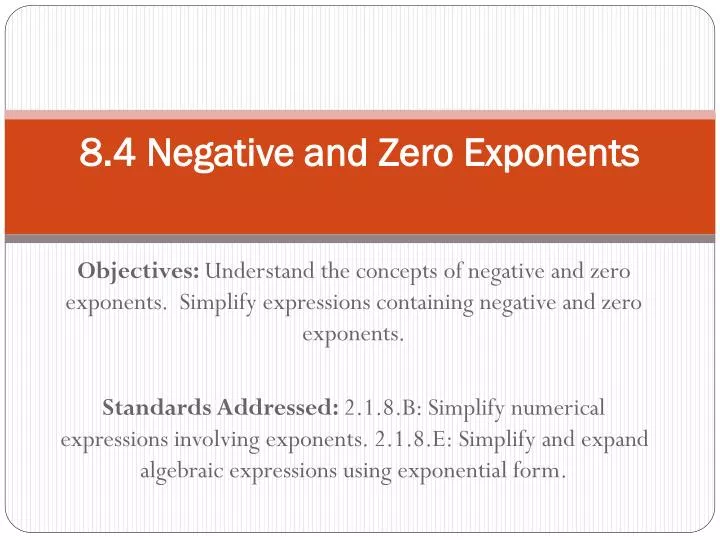 8 4 negative and zero exponents