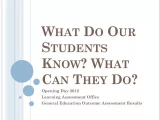 What Do Our Students Know? What Can They Do?