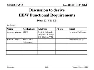 Discussion to derive HEW Functional Requirements