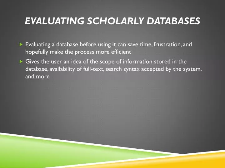 evaluating scholarly databases