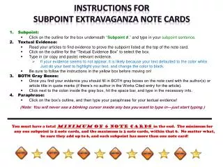 INSTRUCTIONS FOR SUBPOINT EXTRAVAGANZA NOTE CARDS