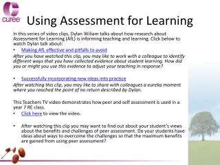 Using Assessment for Learning