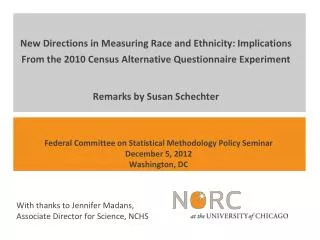 Federal Committee on Statistical Methodology Policy Seminar December 5 , 2012 Washington, DC