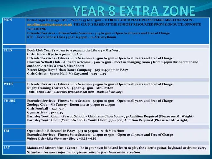 year 8 extra zone