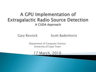 A GPU Implementation of Extragalactic Radio Source Detection A CUDA Approach