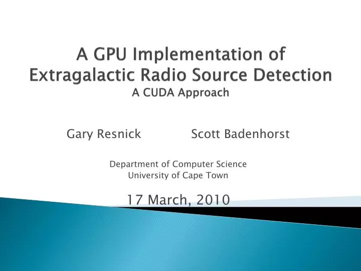 a gpu implementation of extragalactic radio source detection a cuda approach
