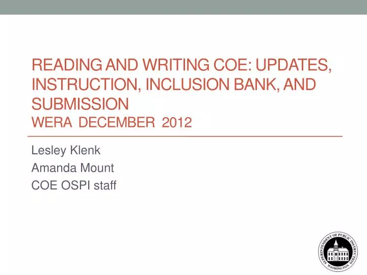 reading and writing coe updates instruction inclusion bank and submission wera december 2012