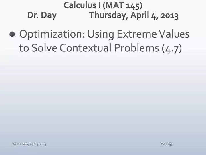 calculus i mat 145 dr day thur sday april 4 2013