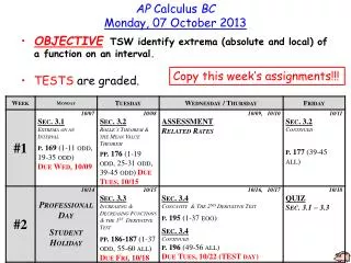 AP Calculus BC Monday , 07 October 2013