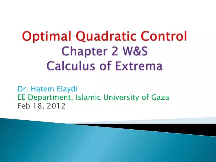 optimal quadratic control chapter 2 w s calculus of extrema