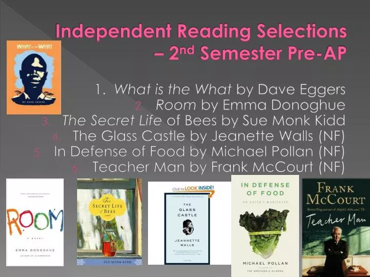 independent reading selections 2 nd semester pre ap