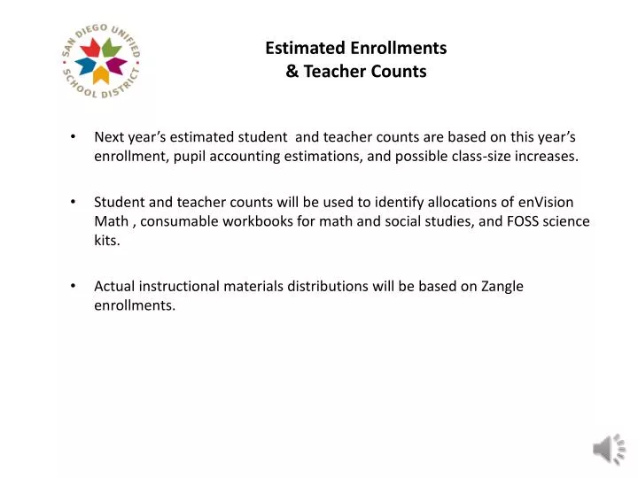 estimated enrollments teacher counts