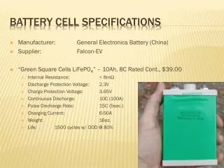 Battery Cell Specifications
