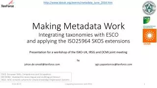 Making Metadata Work Integrating taxonomies with ESCO and applying the ISO25964 SKOS extensions