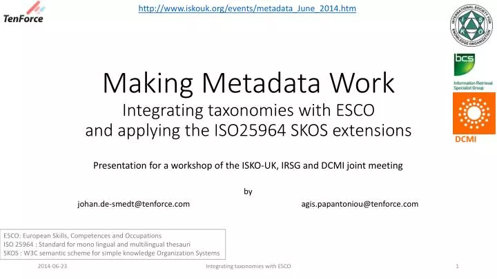 making metadata work integrating taxonomies with esco and applying the iso25964 skos extensions