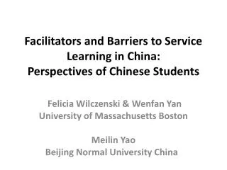 Facilitators and Barriers to Service Learning in China: Perspectives of Chinese Students