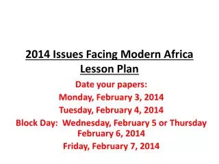2014 Issues Facing Modern Africa Lesson Plan