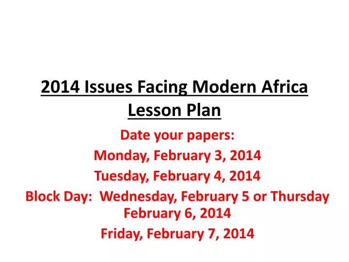 2014 issues facing modern africa lesson plan
