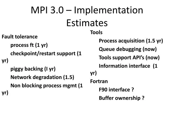 mpi 3 0 implementation estimates