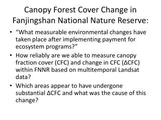 Canopy Forest Cover Change in Fanjingshan National Nature Reserve: