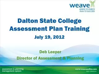 Dalton State College Assessment Plan Training