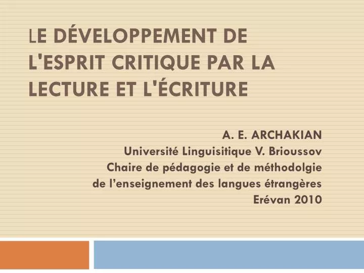 l e d veloppement de l esprit critique par la lecture et l criture