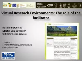 Virtual Research Environments: The role of the facilitator